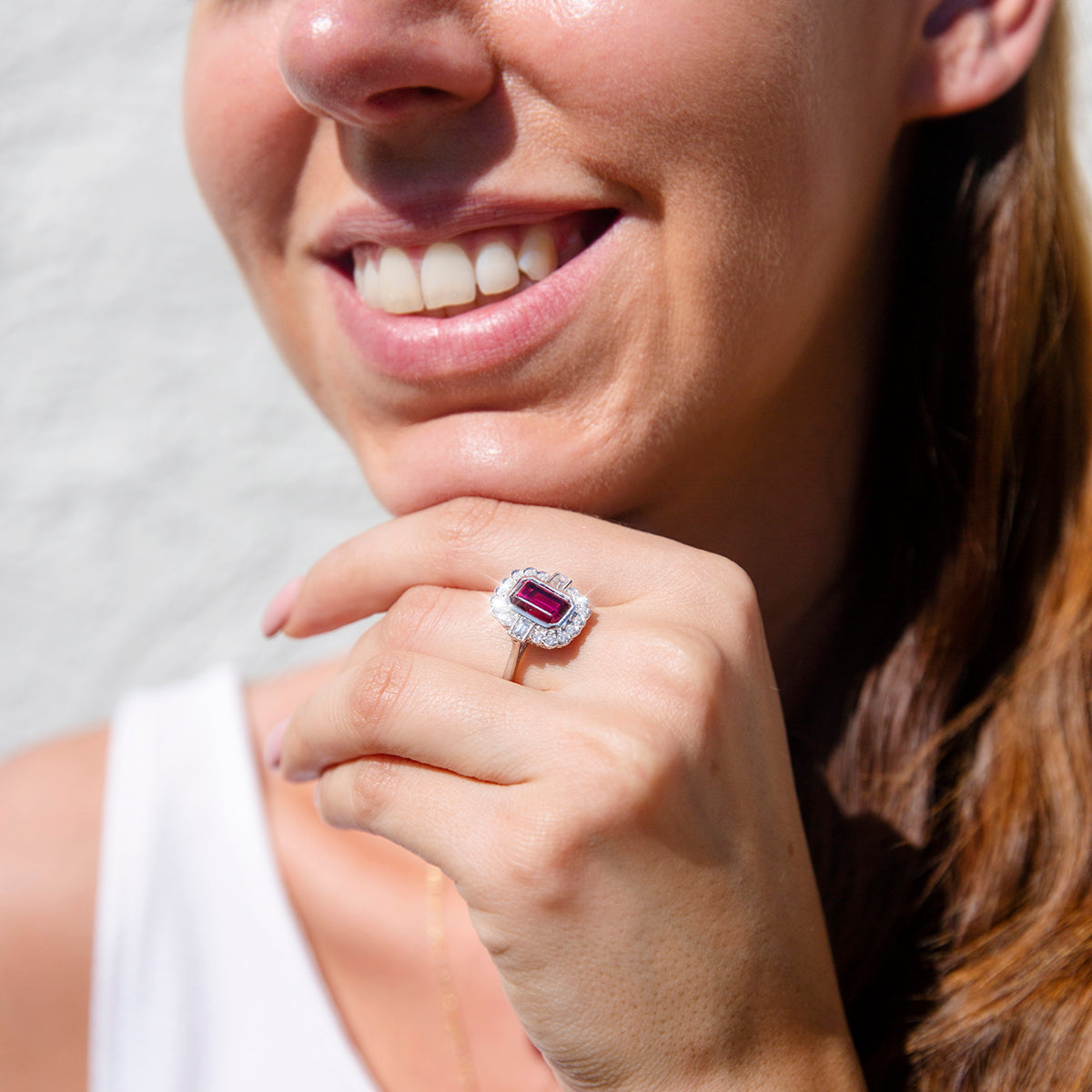 Hazel 2.77ct Fuchsia Tourmaline & Diamond Scalloped Halo Ring* GTG Rings Imperial Jewellery 