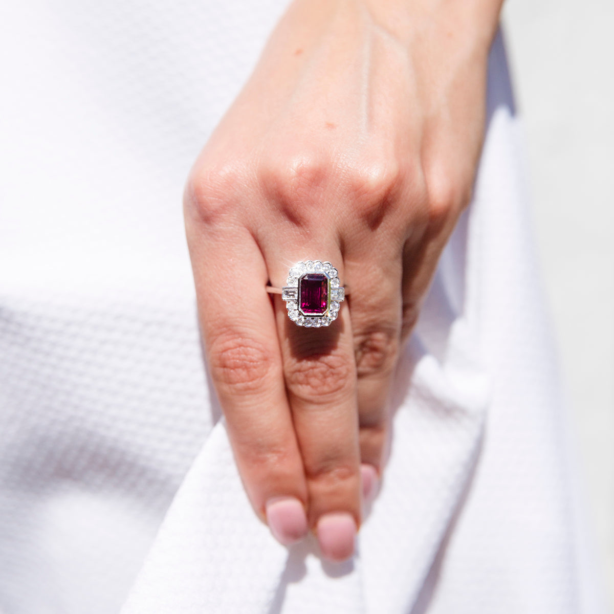 Hazel 2.77ct Fuchsia Tourmaline & Diamond Scalloped Halo Ring* GTG Rings Imperial Jewellery 