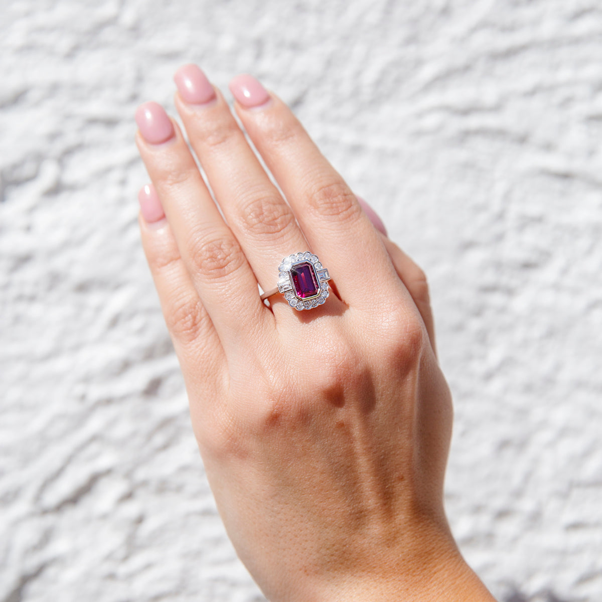 Hazel 2.77ct Fuchsia Tourmaline & Diamond Scalloped Halo Ring* GTG Rings Imperial Jewellery 