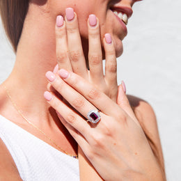 Hazel 2.77ct Fuchsia Tourmaline & Diamond Scalloped Halo Ring* GTG Rings Imperial Jewellery 