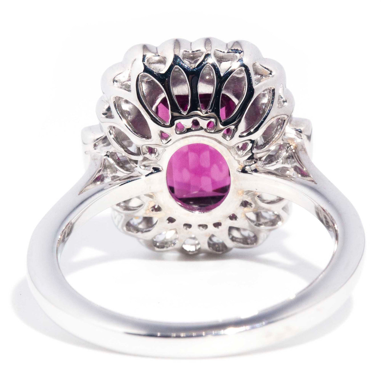 Hazel 2.77ct Fuchsia Tourmaline & Diamond Scalloped Halo Ring* GTG Rings Imperial Jewellery 
