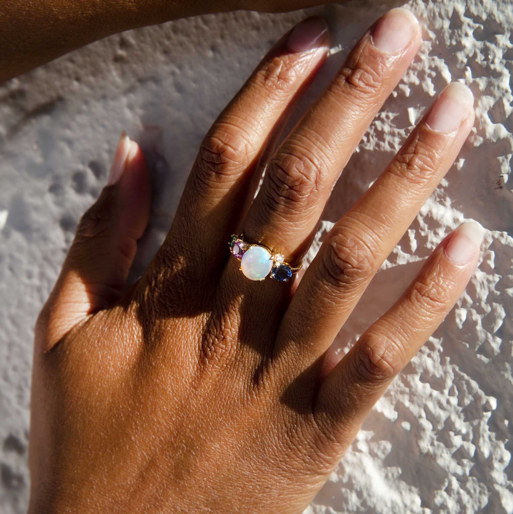 Henrietta Crystal Opal Sapphire Emerald & Diamond Ring 18ct Gold* LB Rings Imperial Jewellery 
