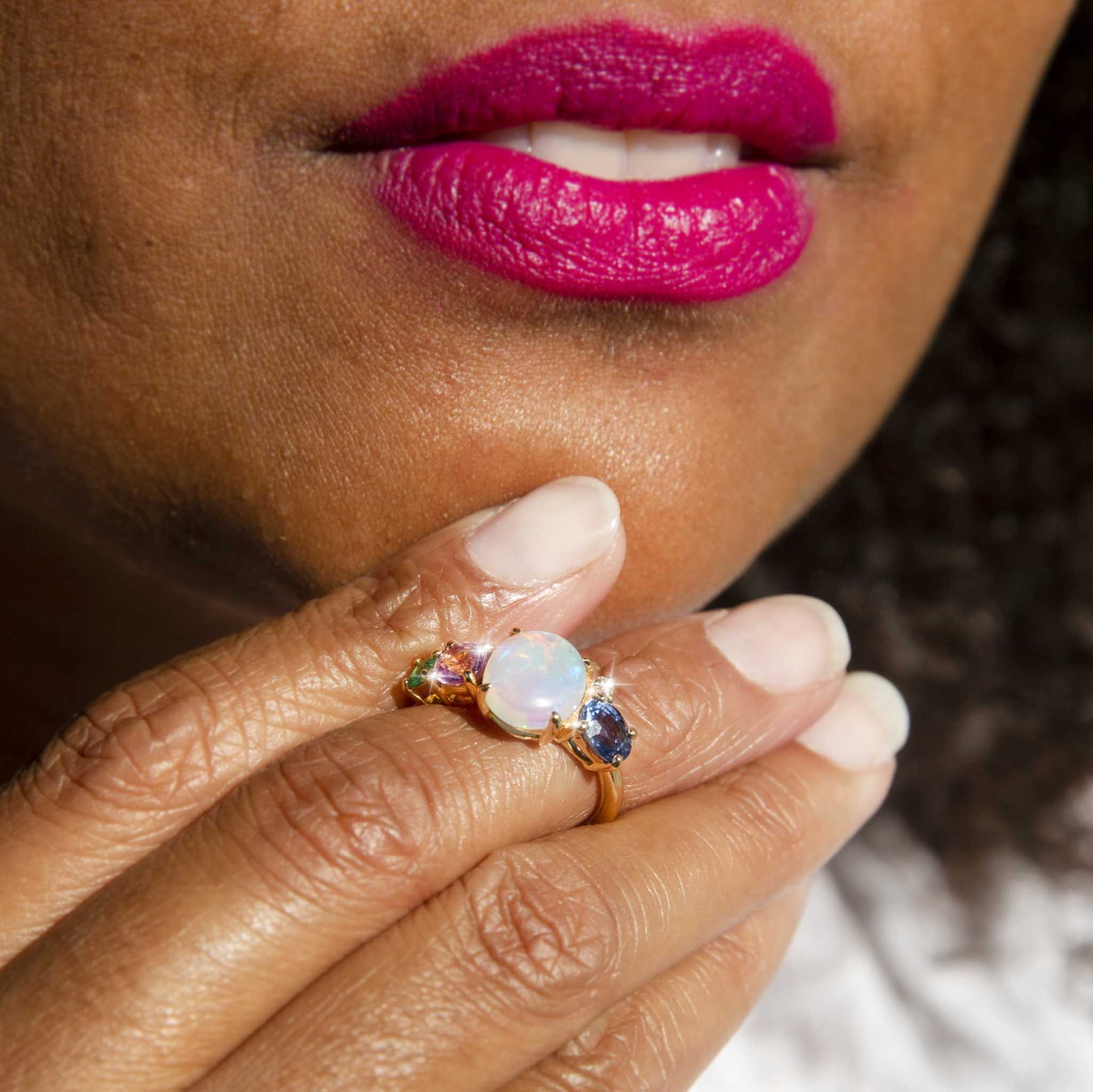 Henrietta Crystal Opal Sapphire Emerald & Diamond Ring 18ct Gold* LB Rings Imperial Jewellery 