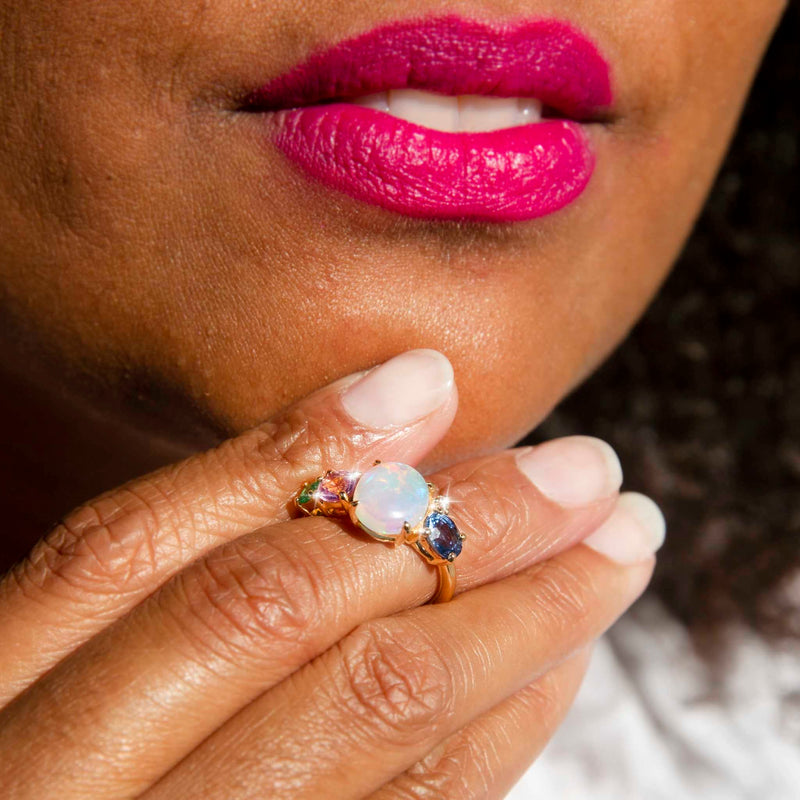 Henrietta Crystal Opal Sapphire Emerald & Diamond Ring 18ct Gold* LB Rings Imperial Jewellery 