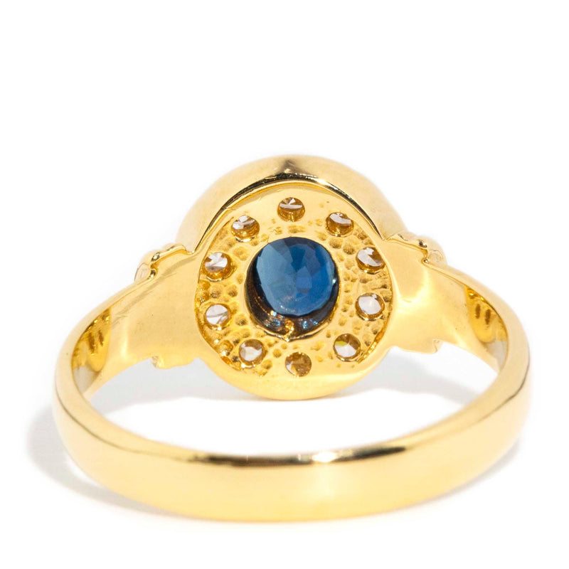 Heta 1990s Sapphire & Diamond Halo Ring 18ct Gold Rings Imperial Jewellery 