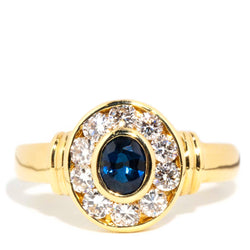 Heta 1990s Sapphire & Diamond Halo Ring 18ct Gold Rings Imperial Jewellery Imperial Jewellery - Hamilton 