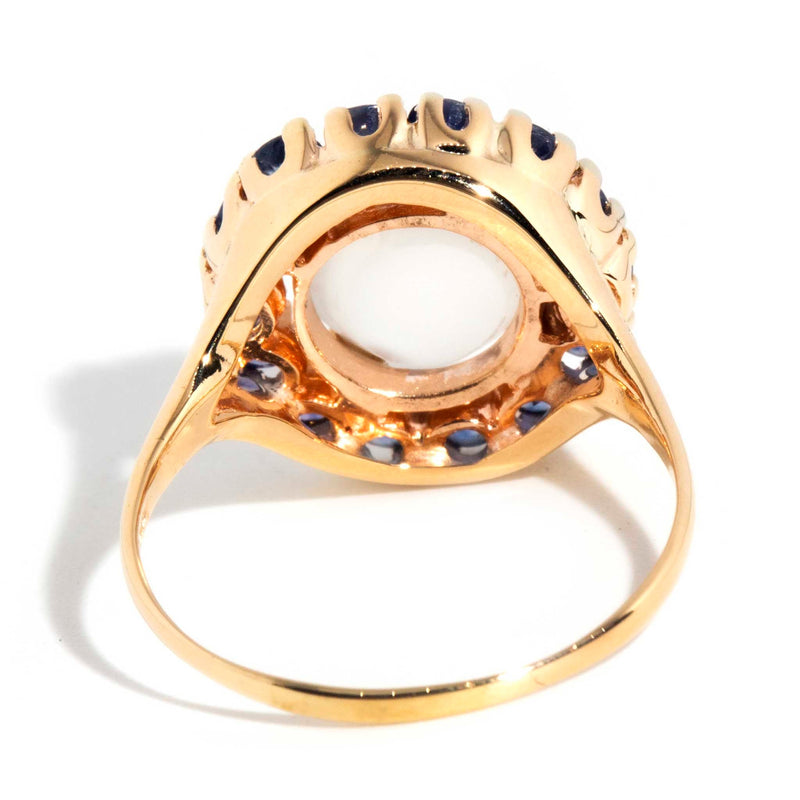 Hitomi 9ct Yellow Gold Moonstone & Sapphire Halo Ring* OB Gemmo $ Rings Imperial Jewellery 