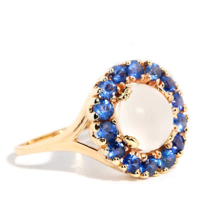 Hitomi 9ct Yellow Gold Moonstone & Sapphire Halo Ring* OB Gemmo $ Rings Imperial Jewellery 