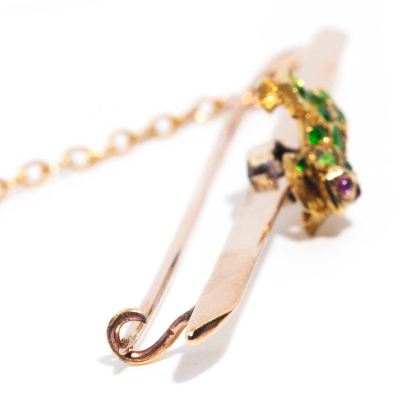 Ido 15ct Gold Circa 1854-1931 Green Demantoid Garnet Frog Brooch* OB Brooches Imperial Jewellery 