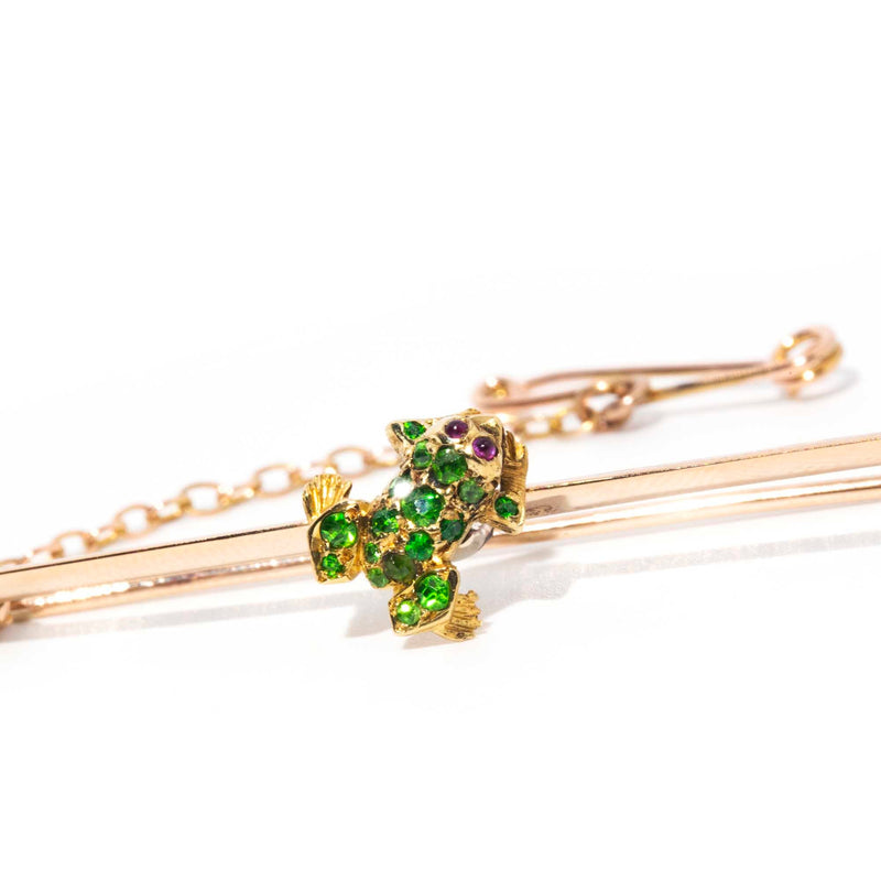 Ido 15ct Gold Circa 1854-1931 Green Demantoid Garnet Frog Brooch* OB Brooches Imperial Jewellery 