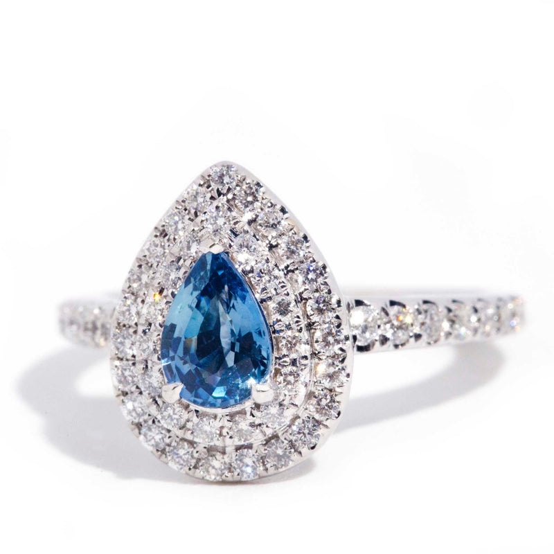 Imani Ceylon Sapphire & Diamond Vintage 18ct Gold Twin Halo Ring* GTG Rings Imperial Jewellery