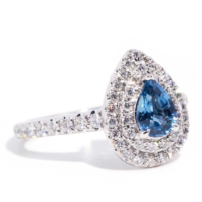 Imani Ceylon Sapphire & Diamond Vintage 18ct Gold Twin Halo Ring* GTG Rings Imperial Jewellery