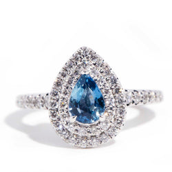 Imani Ceylon Sapphire & Diamond Vintage 18ct Gold Twin Halo Ring* GTG Rings Imperial Jewellery Imperial Jewellery - Hamilton