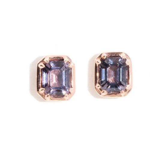 Ines Emerald Cut Purple Spinel Stud Earrings 9K Rose Gold