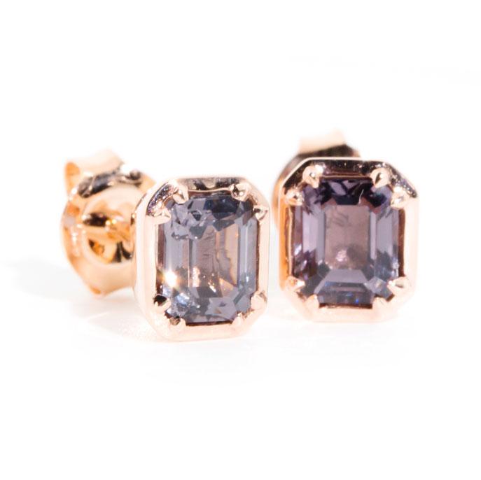 Ines 9ct Gold Purple Spinel Contemporary Stud Earrings (Sarina Check) Earrings Imperial Jewellery 