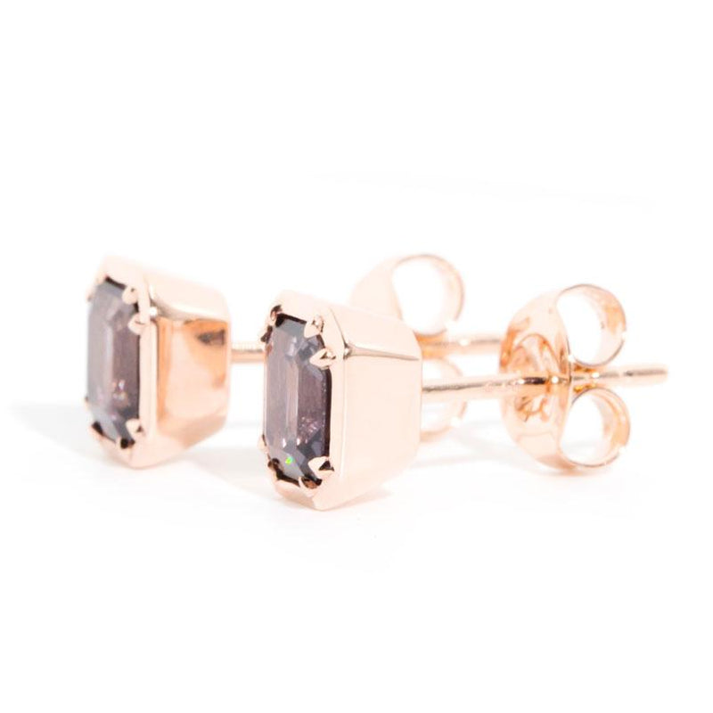 Ines 9ct Gold Purple Spinel Contemporary Stud Earrings (Sarina Check) Earrings Imperial Jewellery 