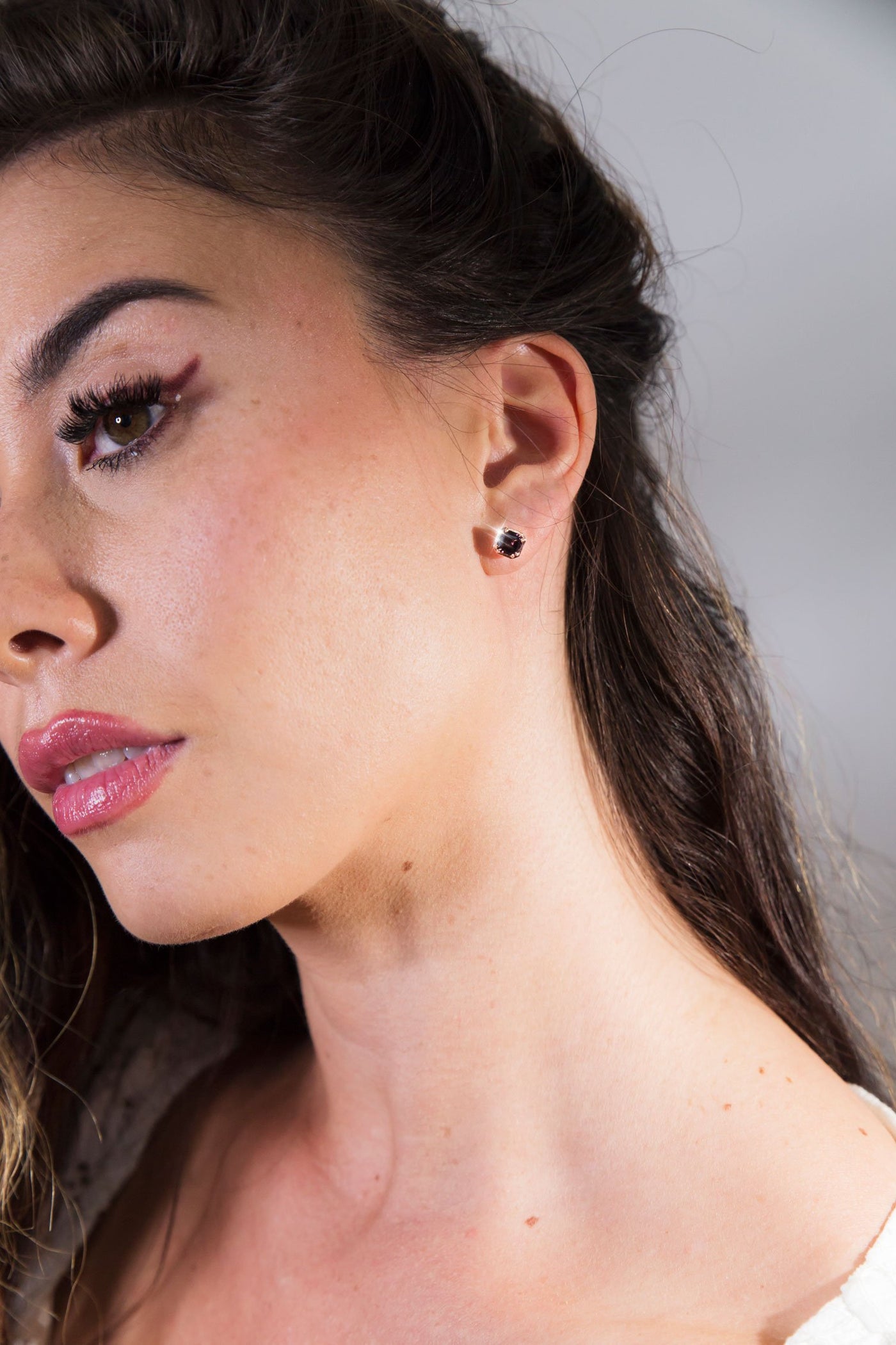 Bright Purple Spinel Contemporary Stud Earrings in 9 Carat Rose Gold Imperial Jewellery