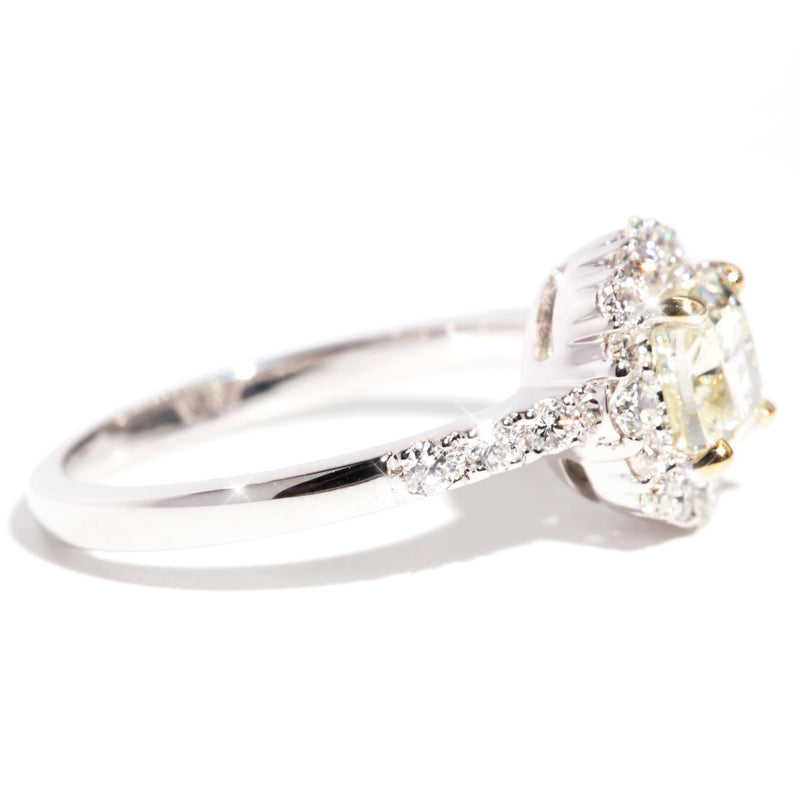 Ingrid 18 Carat White Gold Yellow Diamond Halo Engagement Ring Rings Imperial Jewellery 