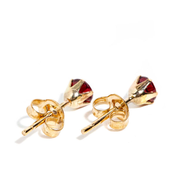 Irma 1990s Garnet Studs 9ct Yellow Gold Earrings Imperial Jewellery 