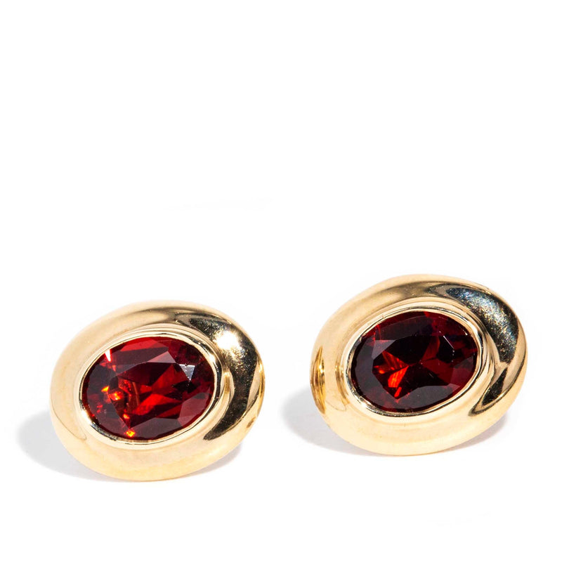 Isadora 1990s Rubover Garnet Studs 9ct Gold Earrings Imperial Jewellery 