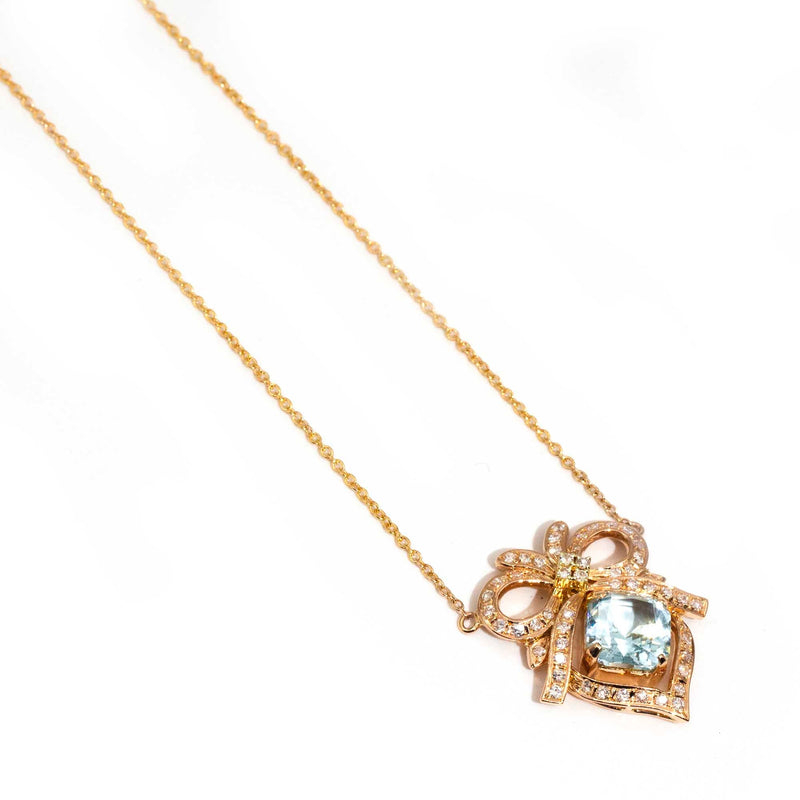 Ivory 14ct Gold Aquamarine & Diamond Necklet 9ct Chain* GTG Pendants/Necklaces Imperial Jewellery