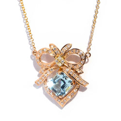 Ivory 14ct Gold Aquamarine & Diamond Necklet 9ct Chain* GTG Pendants/Necklaces Imperial Jewellery Imperial Jewellery - Hamilton