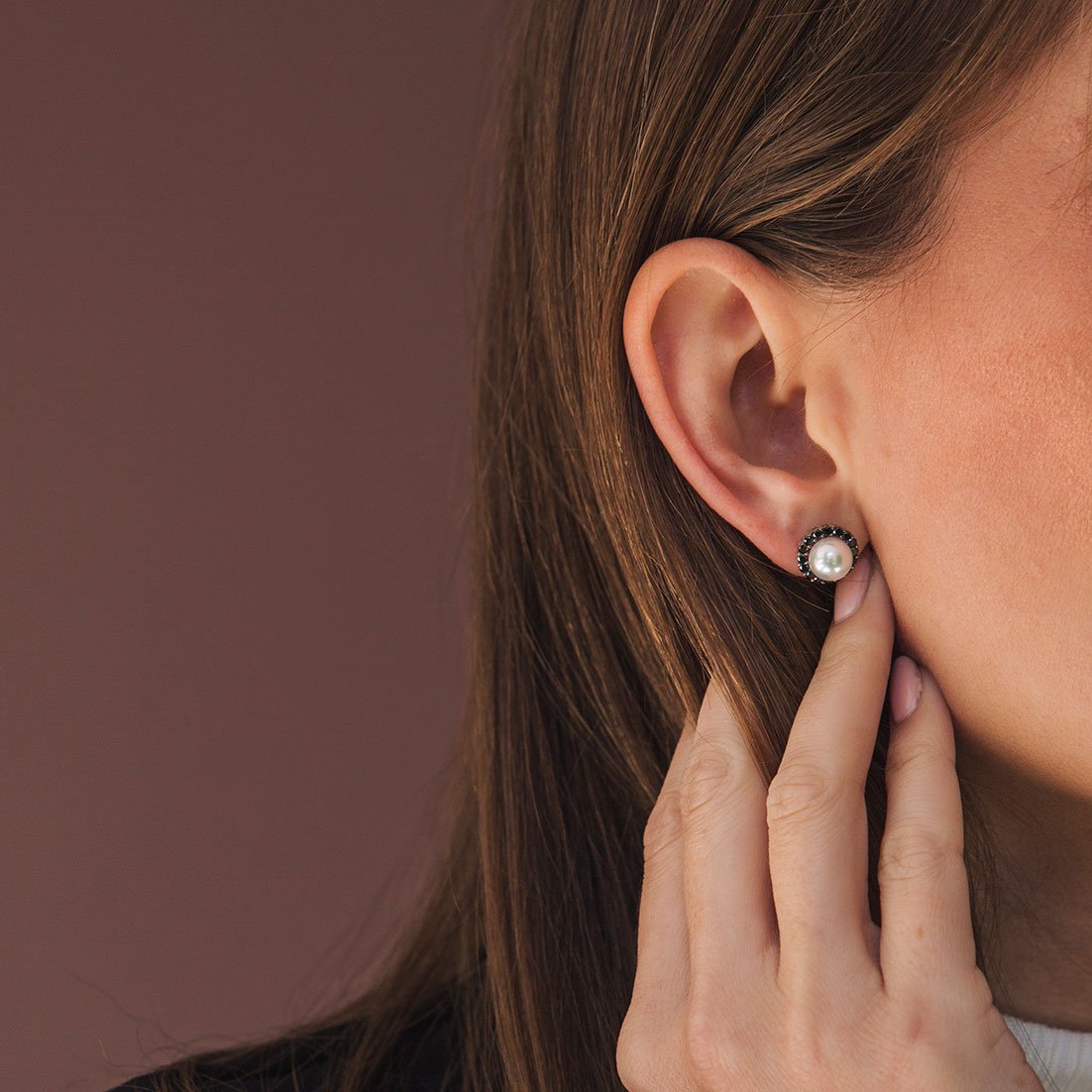 Black diamond an pearl earrings