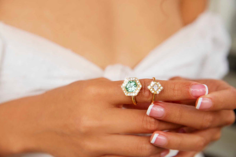 Jada Contemporary 0.30ct Princess Diamond Hexagonal Halo Ring Rings Imperial Jewellery 