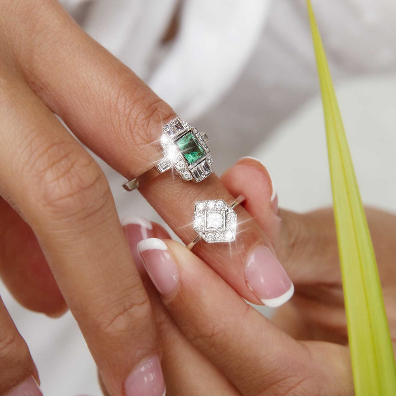Jada Contemporary 0.34ct Princess Diamond Hexagonal Halo Ring Rings Imperial Jewellery 