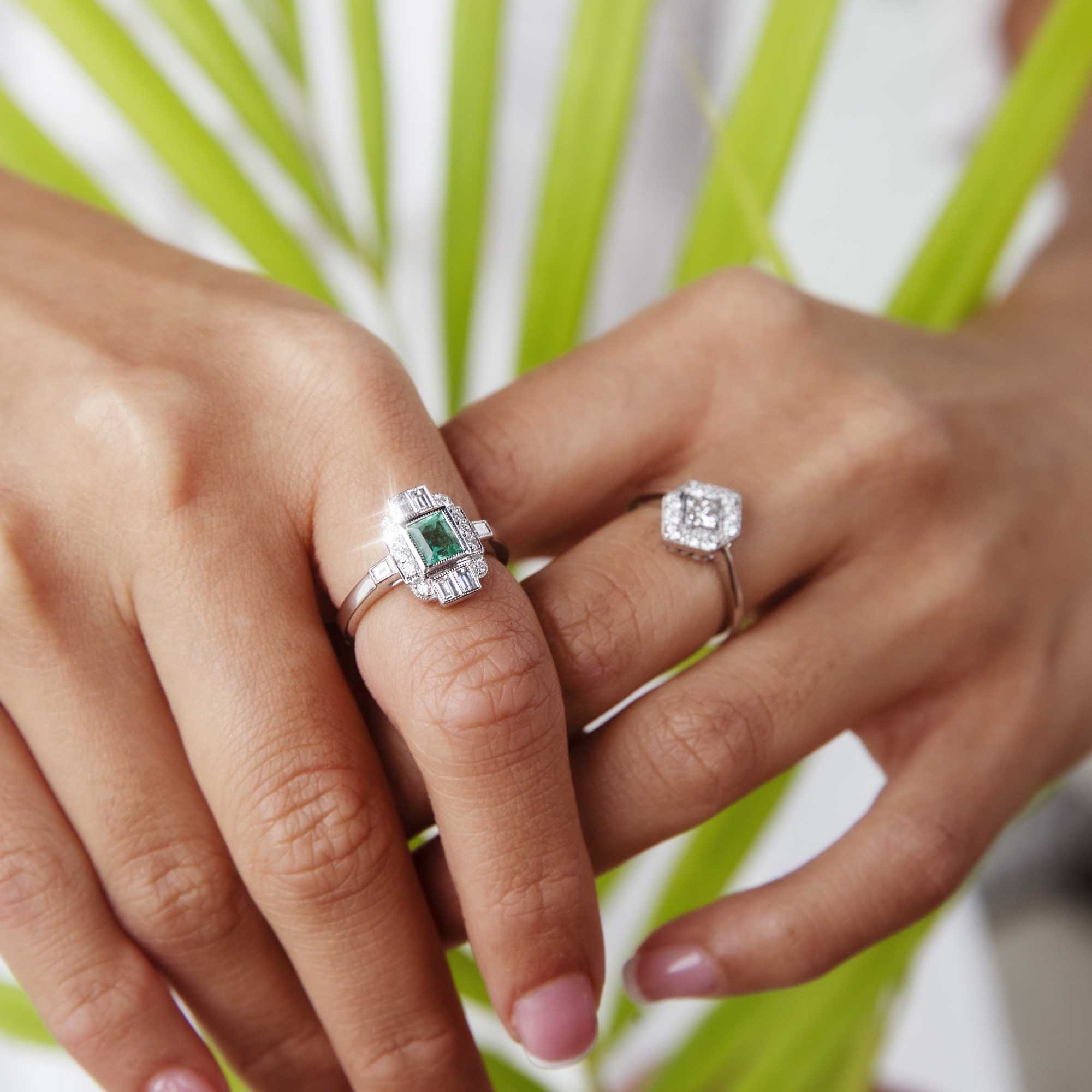 Jada Contemporary 0.34ct Princess Diamond Hexagonal Halo Ring Rings Imperial Jewellery 