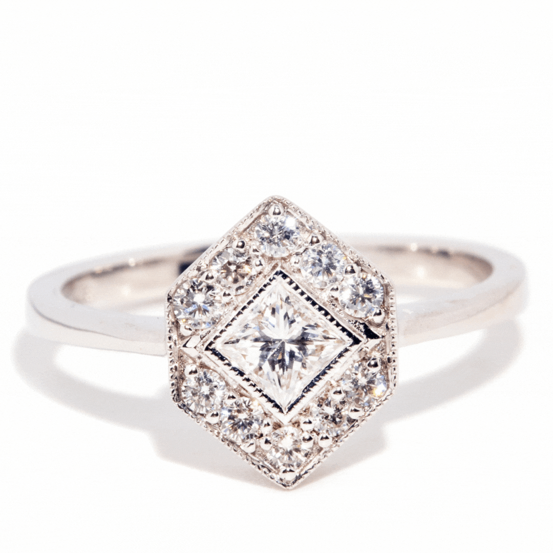 Jada Contemporary 0.34ct Princess Diamond Hexagonal Halo Ring Rings Imperial Jewellery 