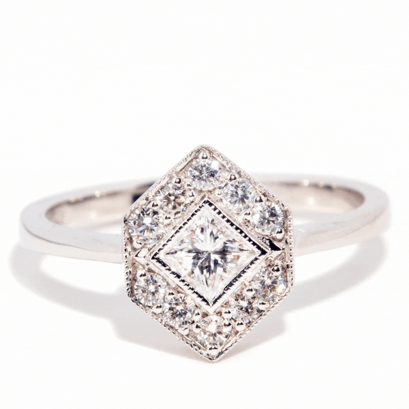 Jada Contemporary 0.34ct Princess Diamond Hexagonal Halo Ring Rings Imperial Jewellery 