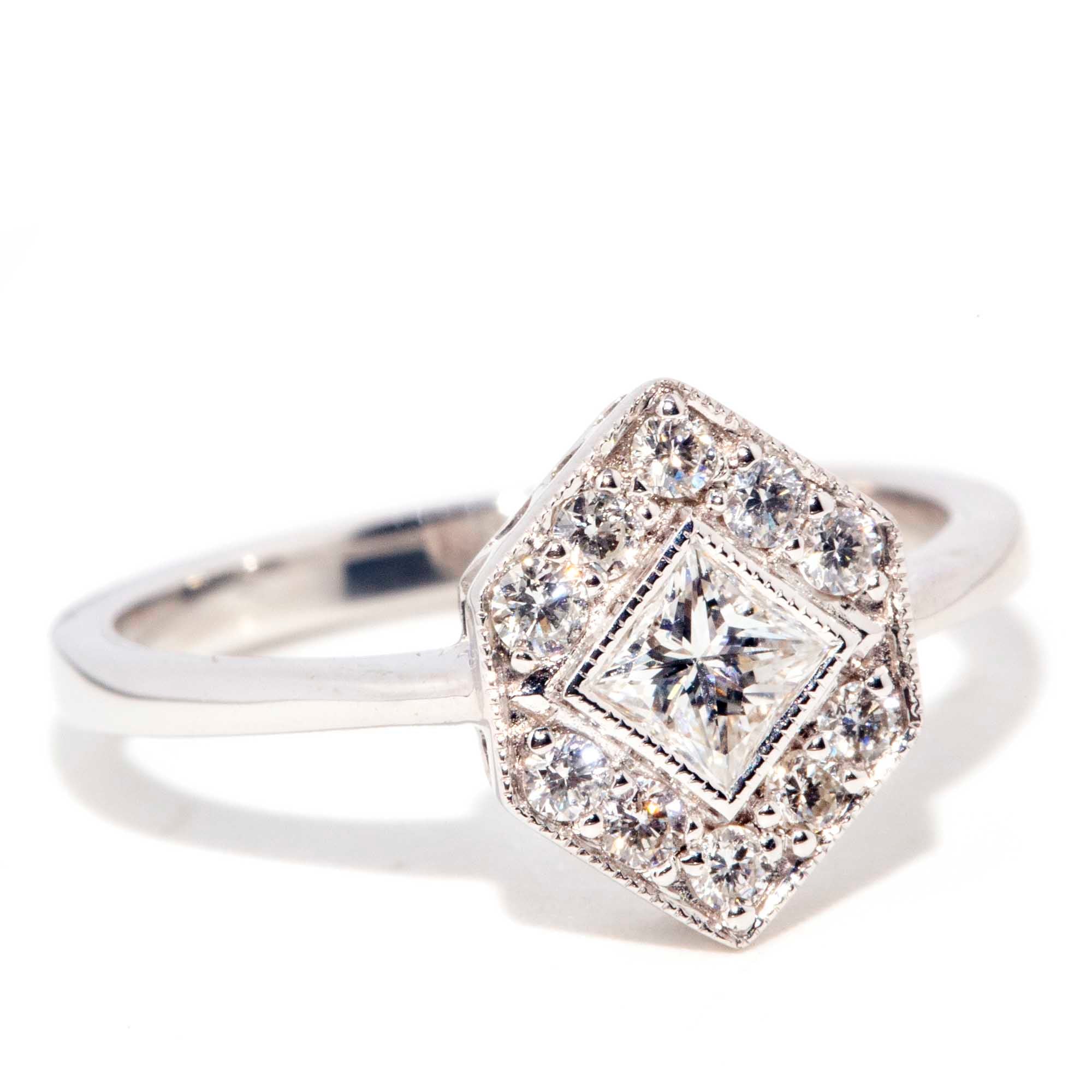 Jada Contemporary 18ct White Gold Princess Diamond Hexagonal Halo Ring* OB Gemmo $ Rings Imperial Jewellery 