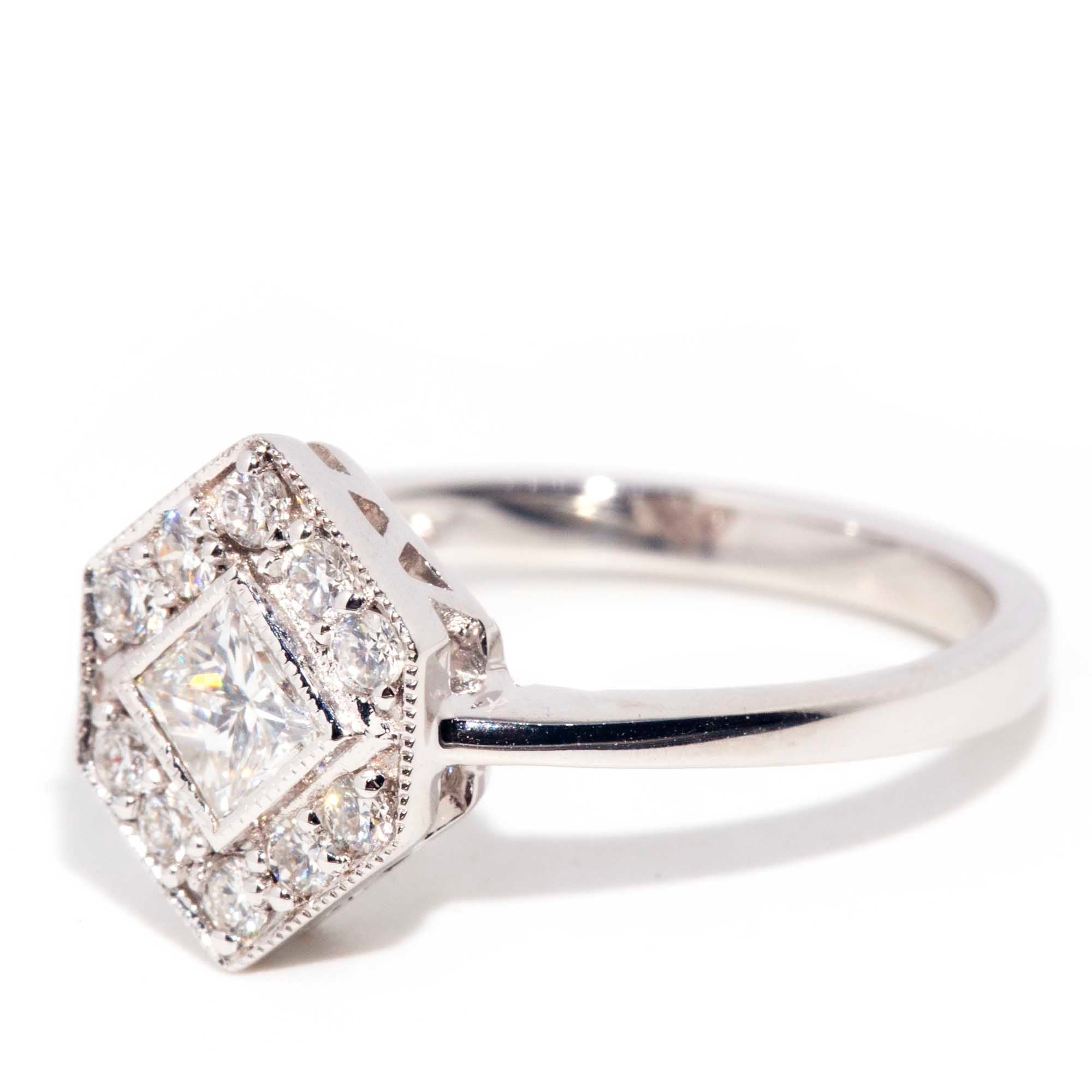 Jada Contemporary 18ct White Gold Princess Diamond Hexagonal Halo Ring* OB Gemmo $ Rings Imperial Jewellery 