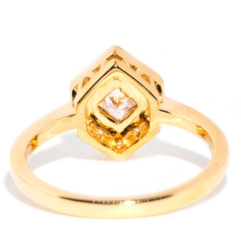 Jada Contemporary 18ct Yellow Gold Princess Diamond Hexagonal Halo Ring* OB Gemmo $ Rings Imperial Jewellery 