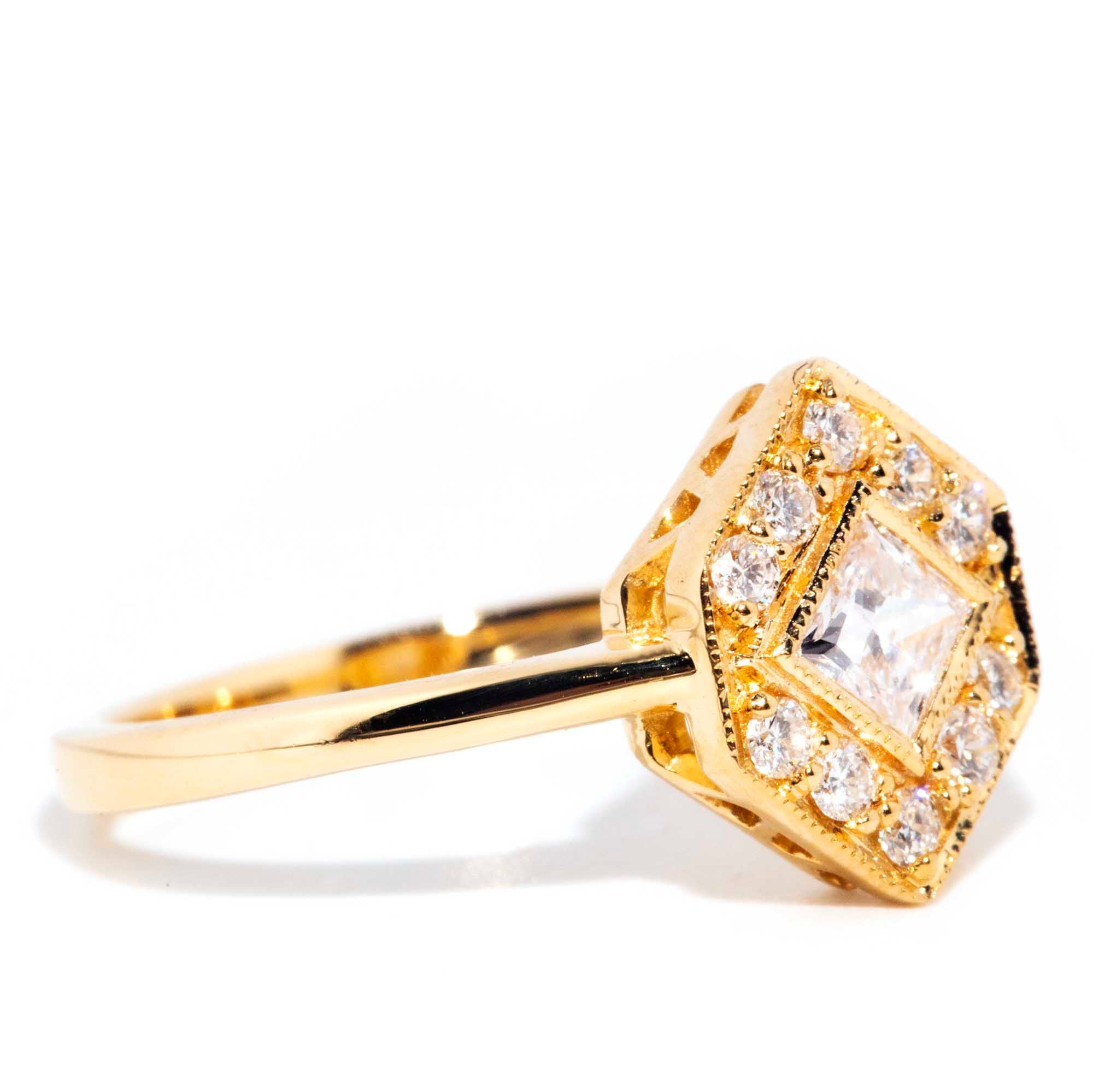 Jada Contemporary 18ct Yellow Gold Princess Diamond Hexagonal Halo Ring* OB Gemmo $ Rings Imperial Jewellery 