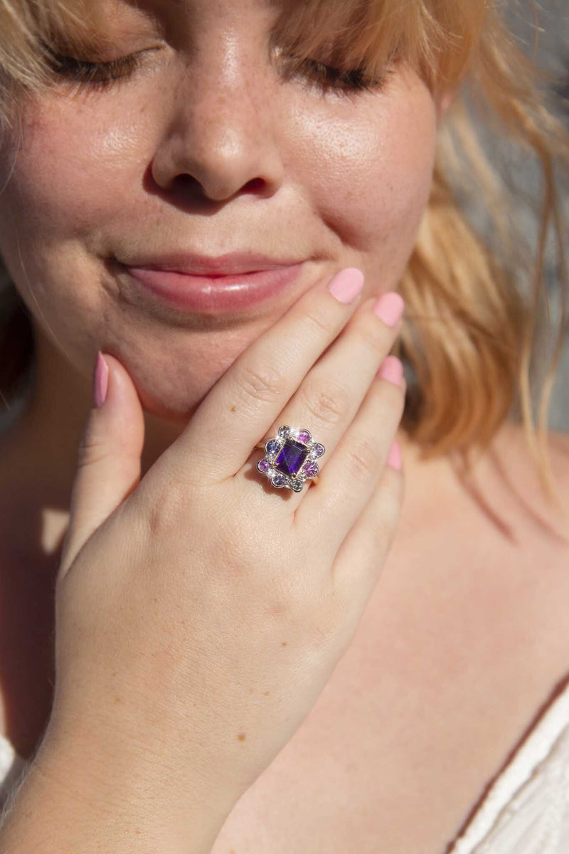 Jasmina Amethyst, Sapphire & Diamond Ring 18ct Gold Rings Imperial Jewellery 