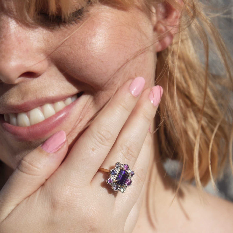 Jasmina Amethyst, Sapphire & Diamond Ring 18ct Gold Rings Imperial Jewellery 