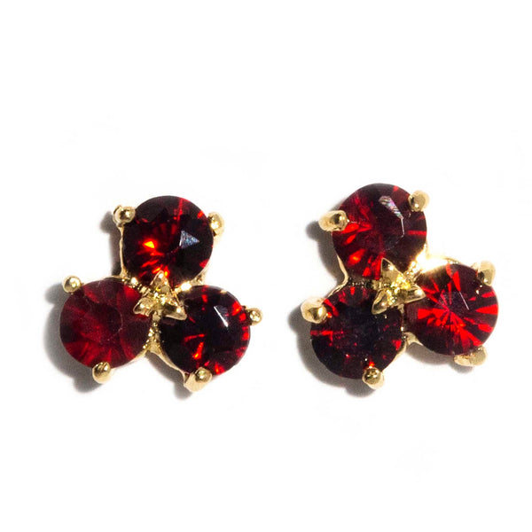 Jennifer 18ct Gold Garnet Trilogy Stud Earrings Earrings Imperial Jewellery Imperial Jewellery - Hamilton 