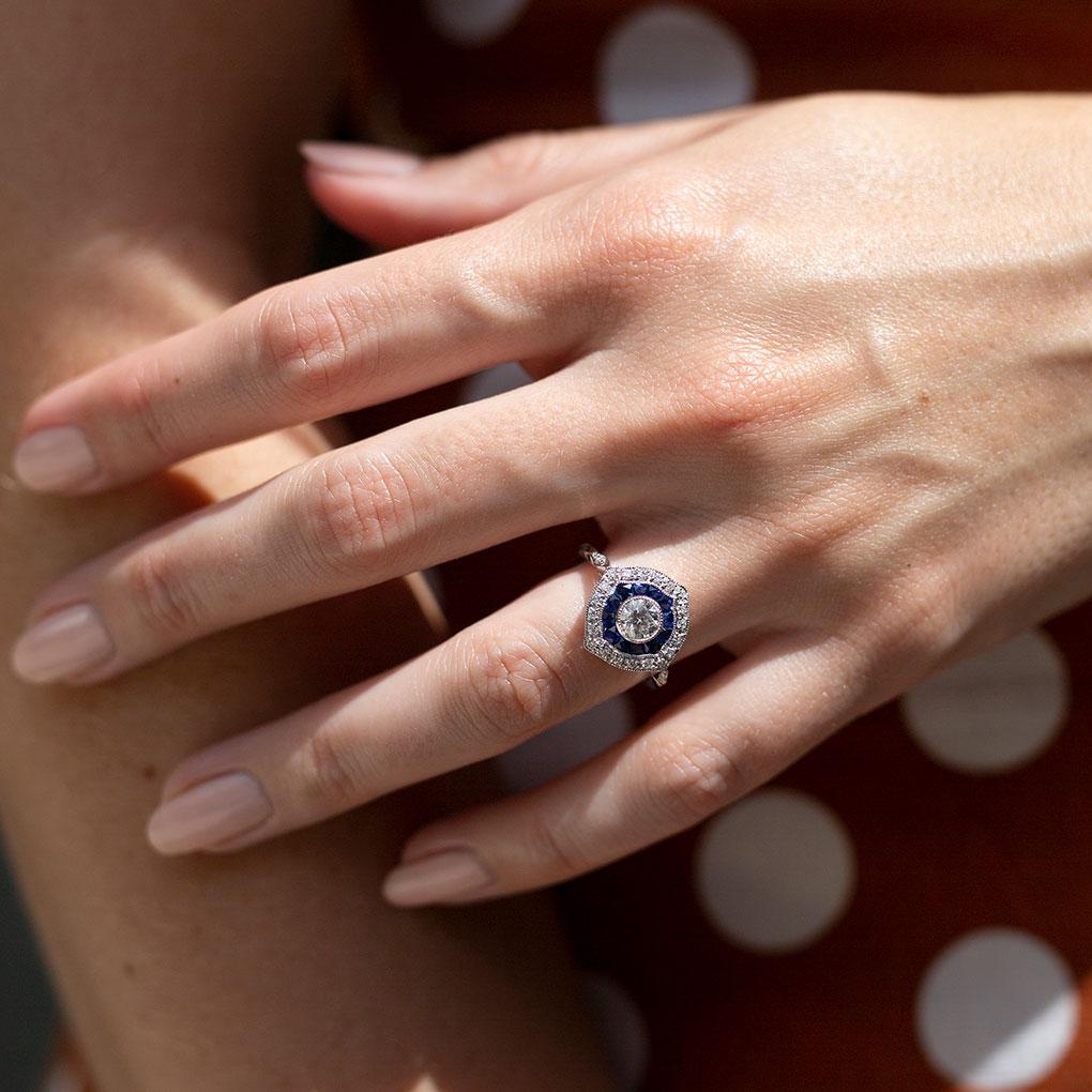 Jenny Diamond and Blue Sapphire Art Deco Ring Ring Imperial Jewellery - Auctions, Antique, Vintage & Estate 