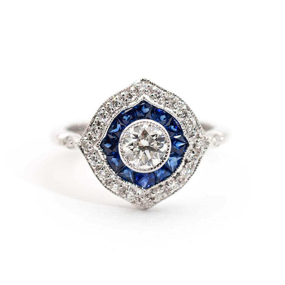 Jenny Diamond and Blue Sapphire Art Deco Ring Ring Imperial Jewellery - Auctions, Antique, Vintage & Estate 