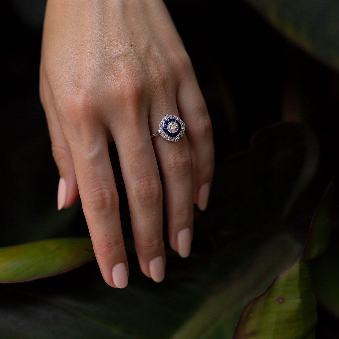 Jenny Diamond and Blue Sapphire Art Deco Ring Ring Imperial Jewellery - Auctions, Antique, Vintage & Estate 