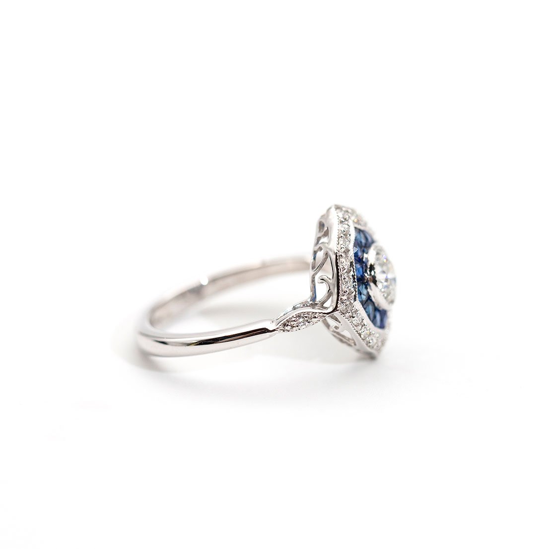 Jenny Diamond and Blue Sapphire Art Deco Ring Ring Imperial Jewellery - Auctions, Antique, Vintage & Estate 