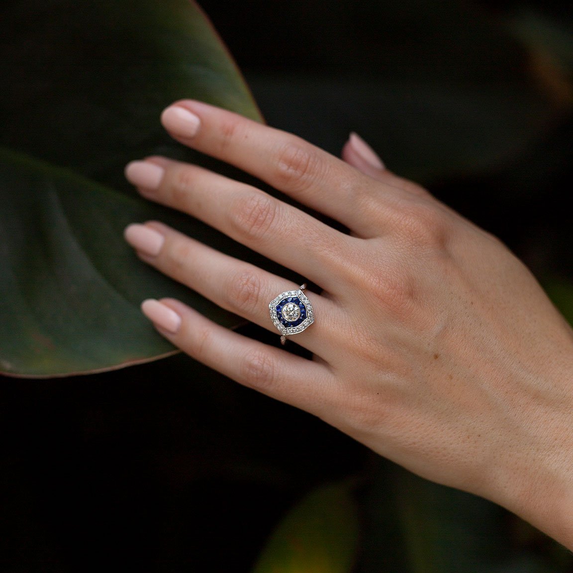 Jenny Diamond and Blue Sapphire Art Deco Ring Ring Imperial Jewellery - Auctions, Antique, Vintage & Estate 