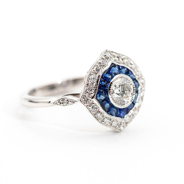 Jenny Diamond and Blue Sapphire Art Deco Ring Ring Imperial Jewellery - Auctions, Antique, Vintage & Estate 