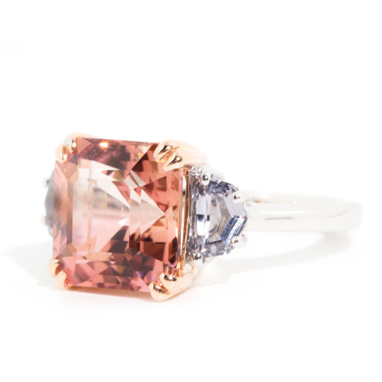 Jimena 18 Carat Gold Morganite & Spinel Three Stone Ring*OB&Gemmo Rings Imperial Jewellery