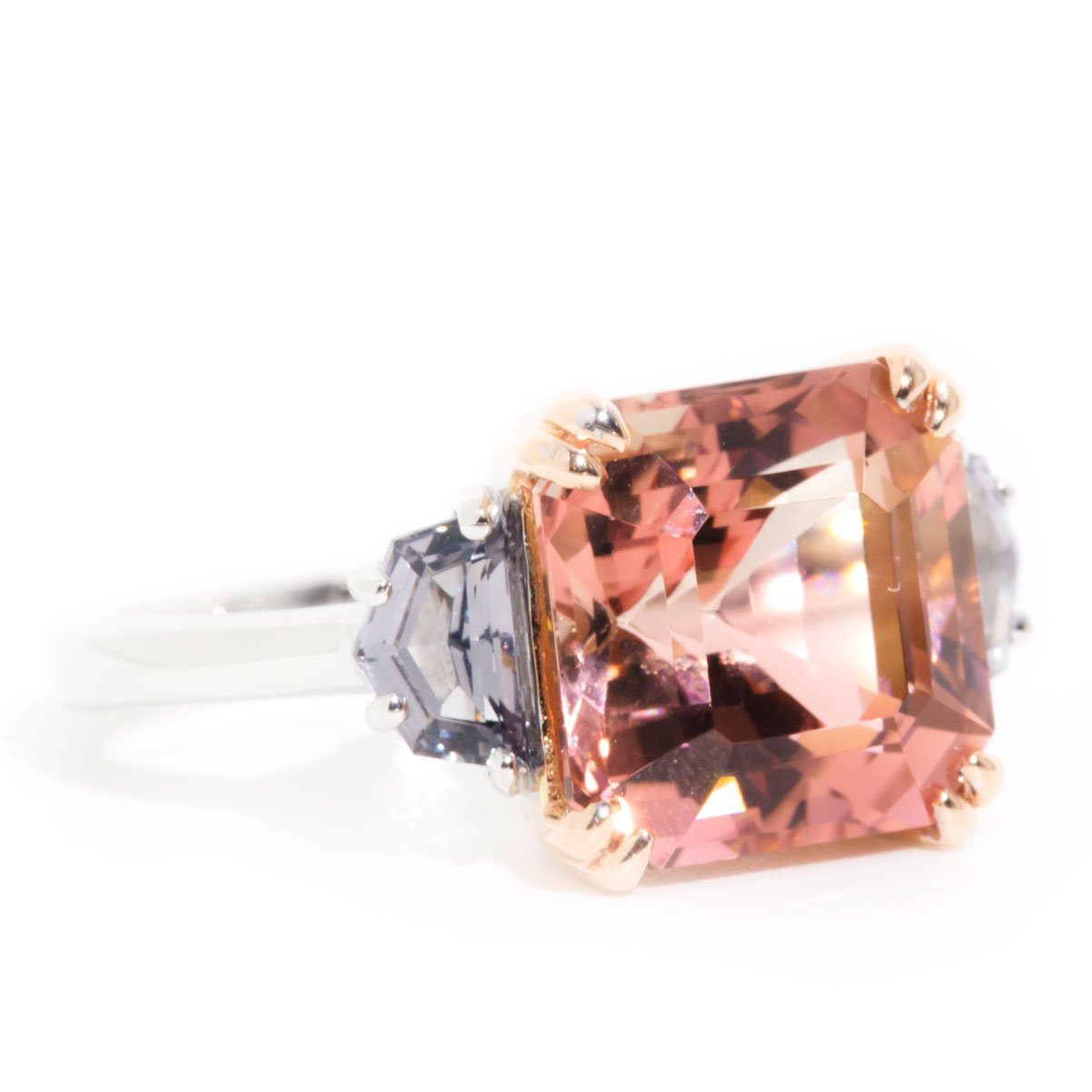 Jimena 18 Carat Gold Morganite & Spinel Three Stone Ring*OB&Gemmo Rings Imperial Jewellery