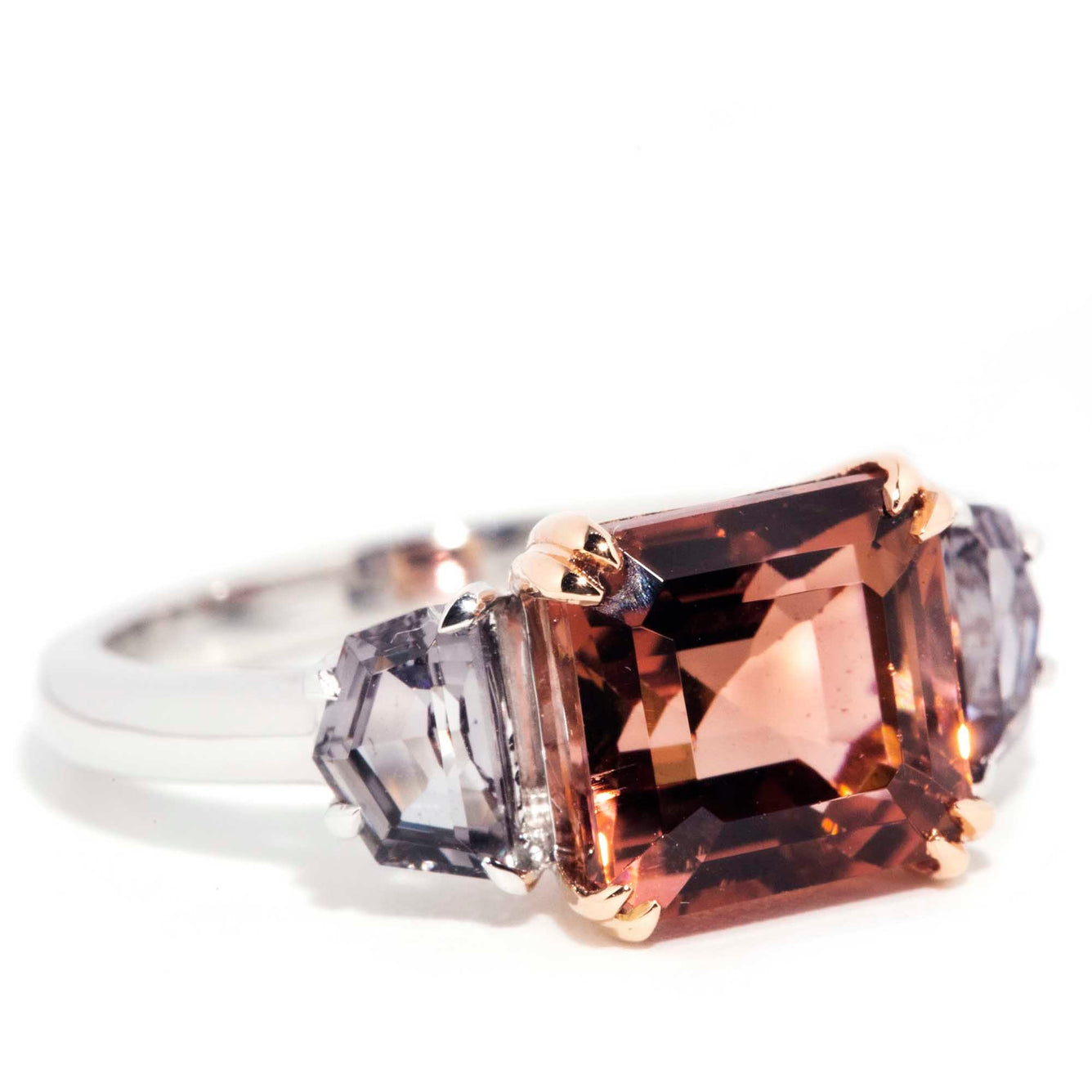 Jimena 18ct Gold Bright Peach Tourmaline & Cadillac Cut Spinel Ring* OB Rings Imperial Jewellery 