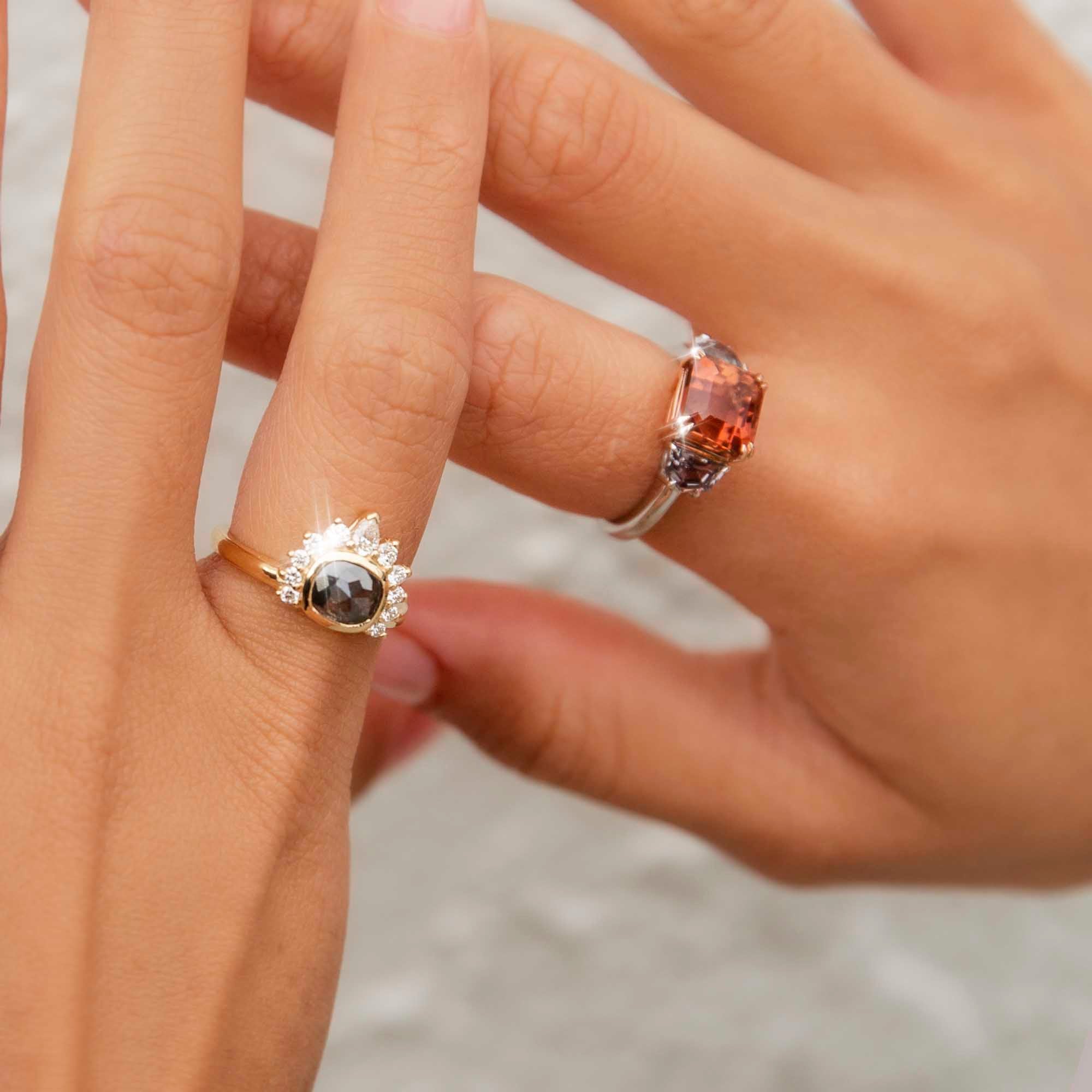 Jimena 18ct Gold Bright Peach Tourmaline & Cadillac Cut Spinel Ring Rings Imperial Jewellery 