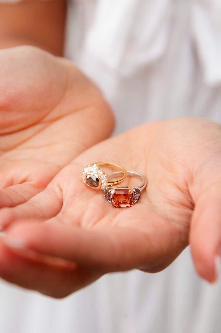 Jimena 18ct Gold Bright Peach Tourmaline & Cadillac Cut Spinel Ring Rings Imperial Jewellery 